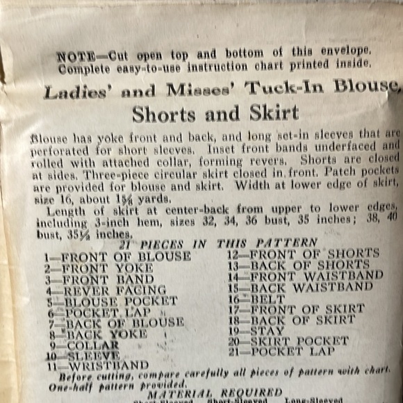 New York Pattern 220, size (year?) 14, bust 32, hips 34 blouse, skirt, shorts - Picture 3 of 7